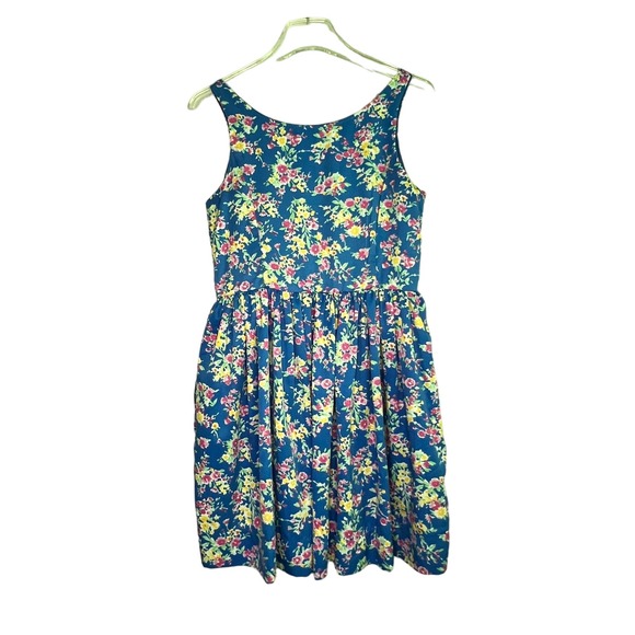 Polo Ralph Lauren Girl's‎ 16 Lined Covered Button Fit Flare Blue Floral Dress - Picture 1 of 8